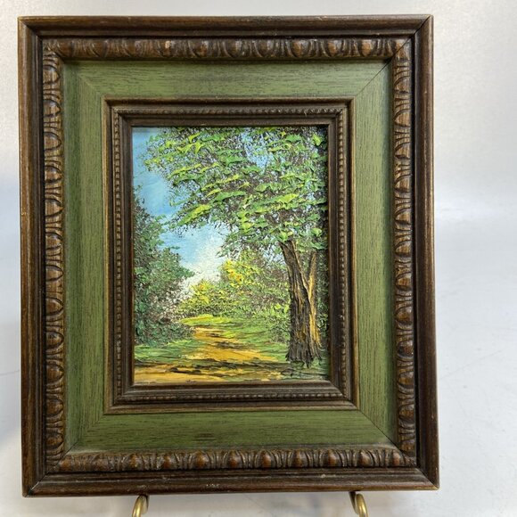 Pair Vintage Original Oil Painting Art Signed Small 7 x 8 in Framed Woods Beach - Picture 8 of 12